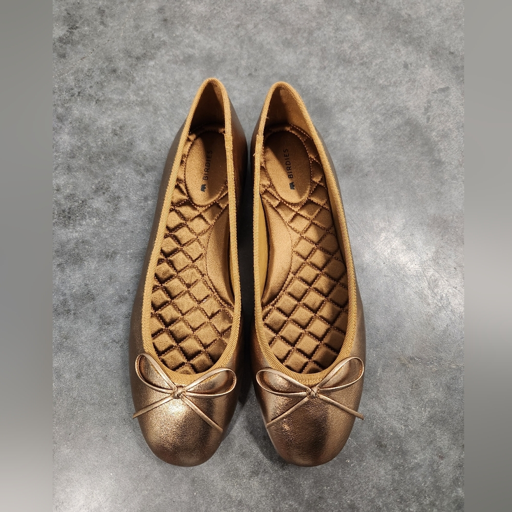 [SOLD]NEW Birdies Size US 7.5 The Hummingbird Vintage Gold Leather Ballet Flats - Picture 4 of 9